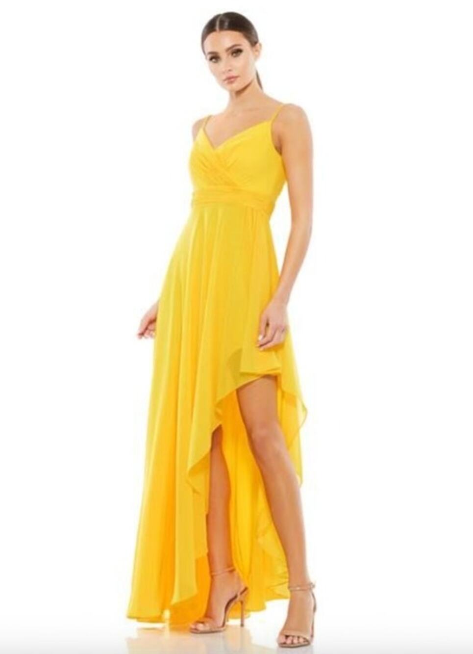 MAC DUGGAL Dress Size 2 Evening Gown Sequin Yellow NEW Asymmetrical Hem
